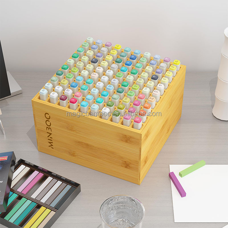 23 x 13.5 x 23CM Bamboo Marker Organizer Holds 100 Markers Art Supply Storage Rack