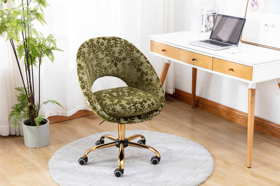 Green Swivel D18.90”Living Room Office Chair With Golden Feet Base