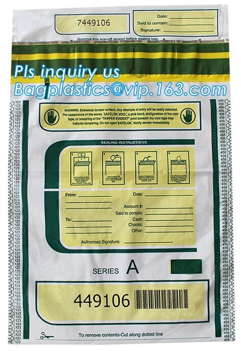 Security plastic bag with adhesive tape for cash, plastic money bag, Security Money Cash Bag For Airport/Bank and police