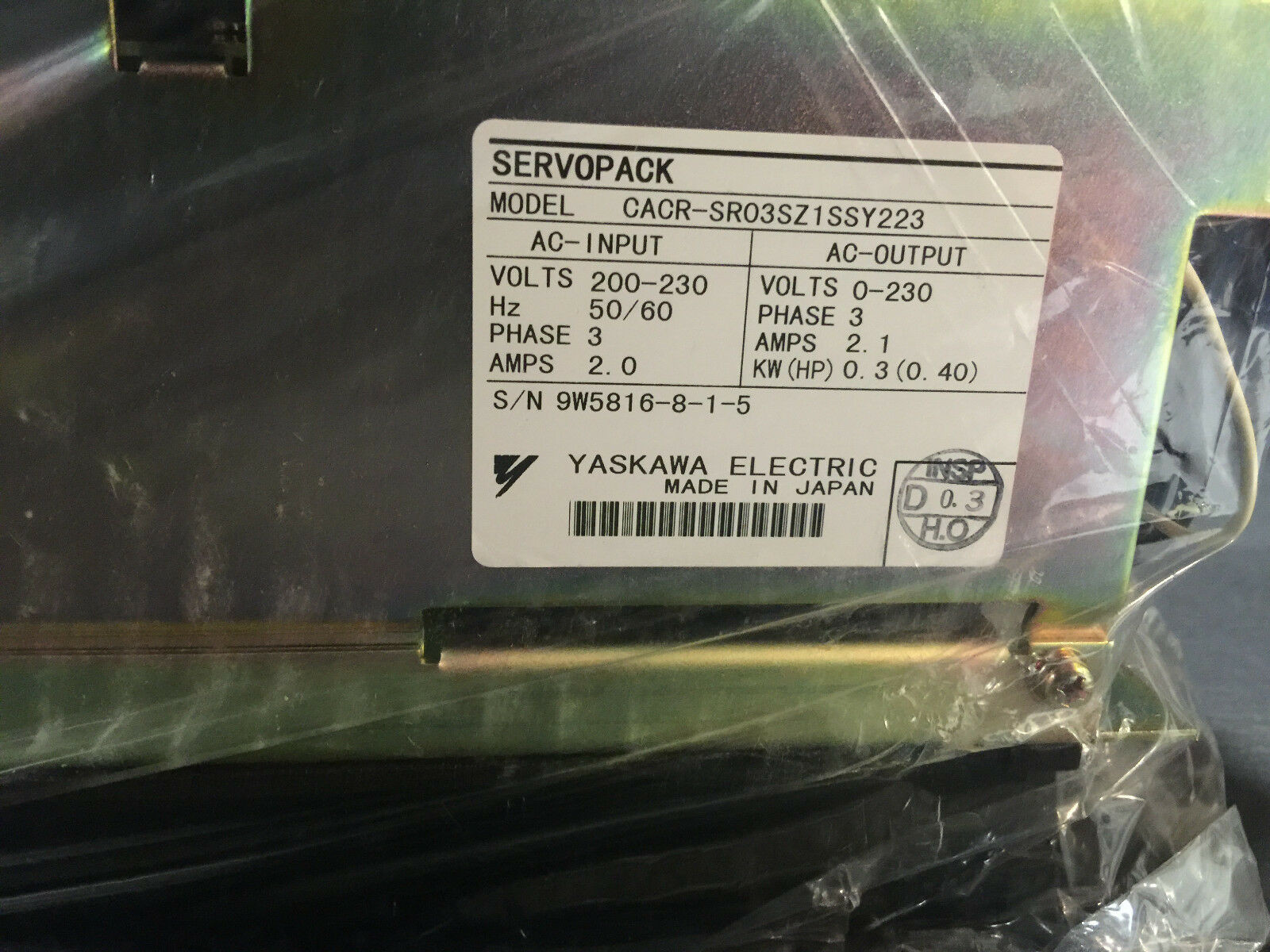 YASKAWA CACR-SR03SZ1SSY223 SERVO CONTROL SERVOPACK AXIS CONTROLLER 0.3KW 200VAC