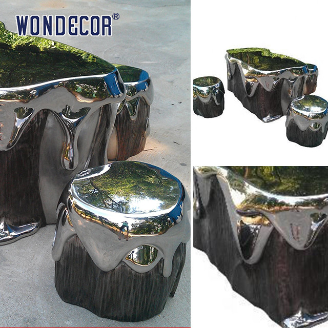 Modern Indoor Metal Art Stainless Steel Table And Chair Sculpture