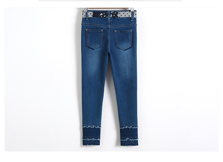 Custom Kids Denim Clothes Jeans Pant Adjustable Waist Zip Around With Printed Belt