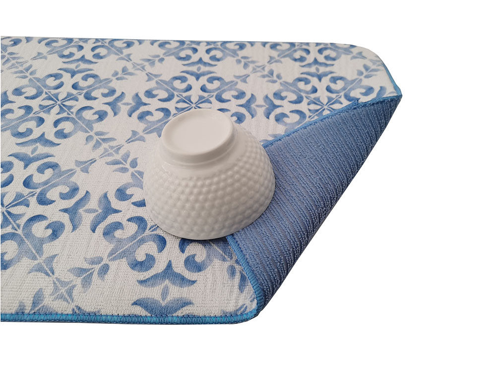 Reversible Blue Microfiber Dish Drying Mat For Bottles Pans Dishes