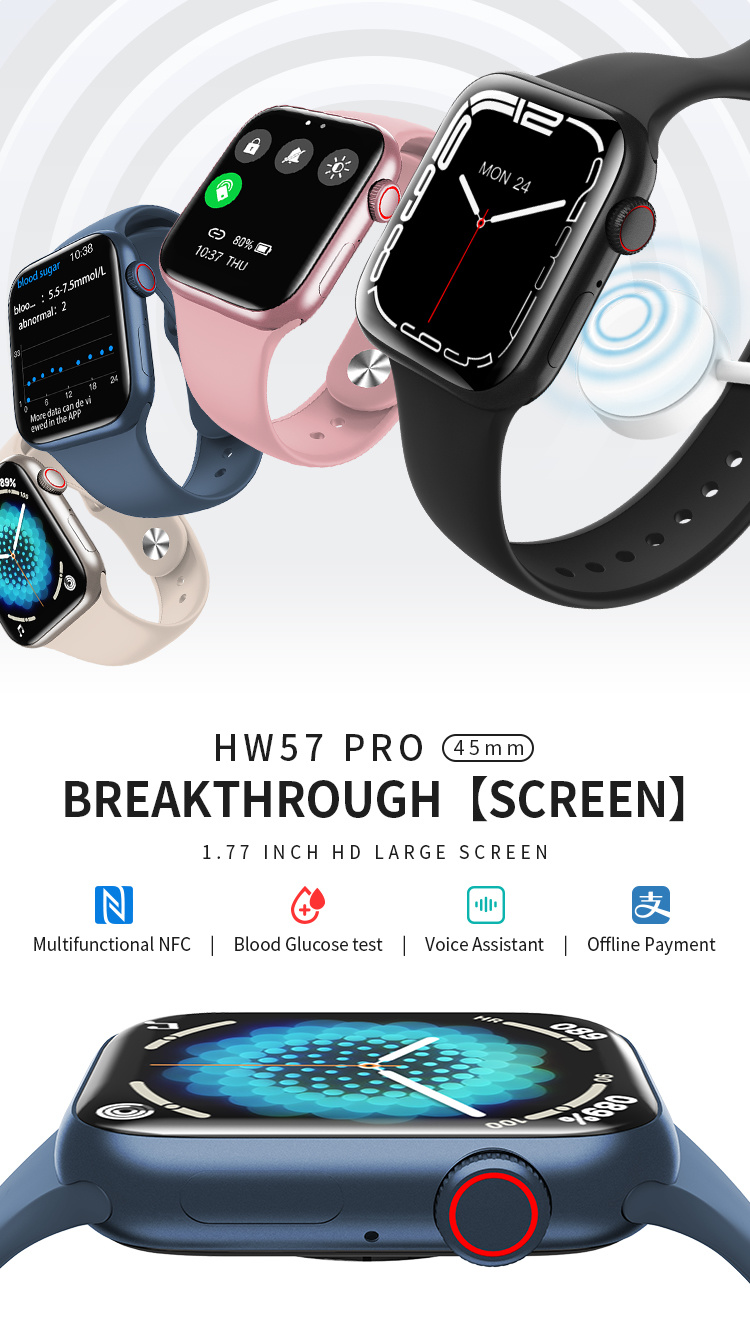 2021 New Style 1.77inch320*380TFT Square Screen View Health Data of Relatives and Friends Wallet Function Push Hl57 PRO NFC Smart Watch