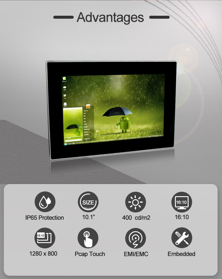 Desktop RK3288 2*RS232 Android Wall Mount Touch Screen 10" Size