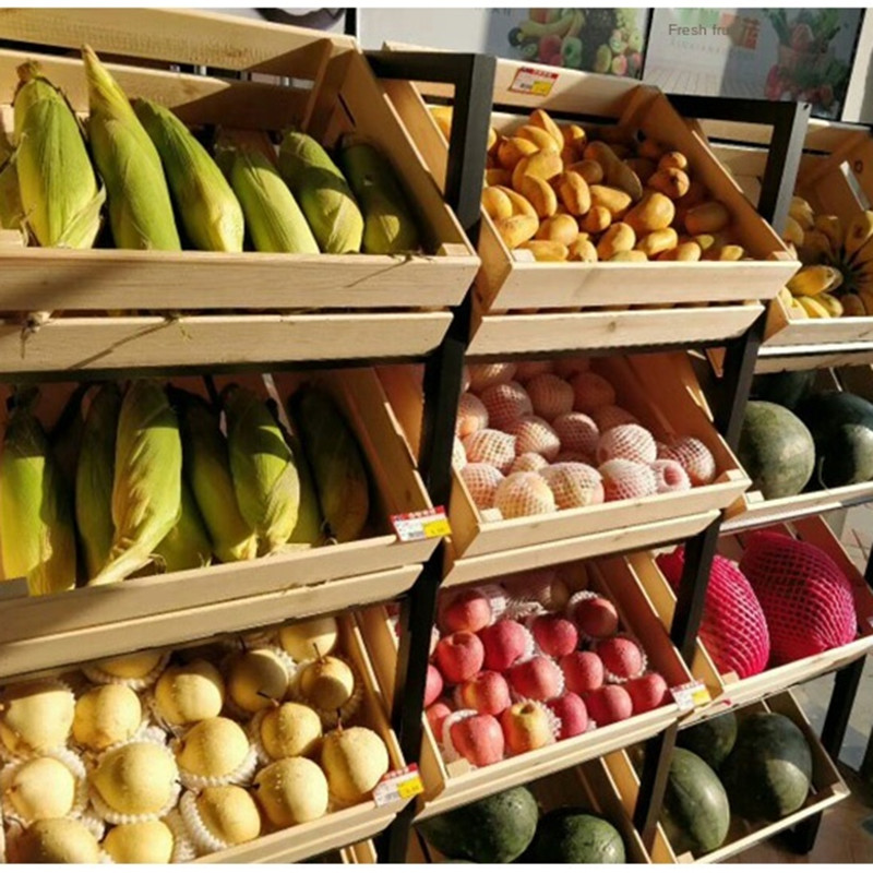 520MM 350MM Wooden Vegetable Display Rack And Fruit Display Stand 80KG