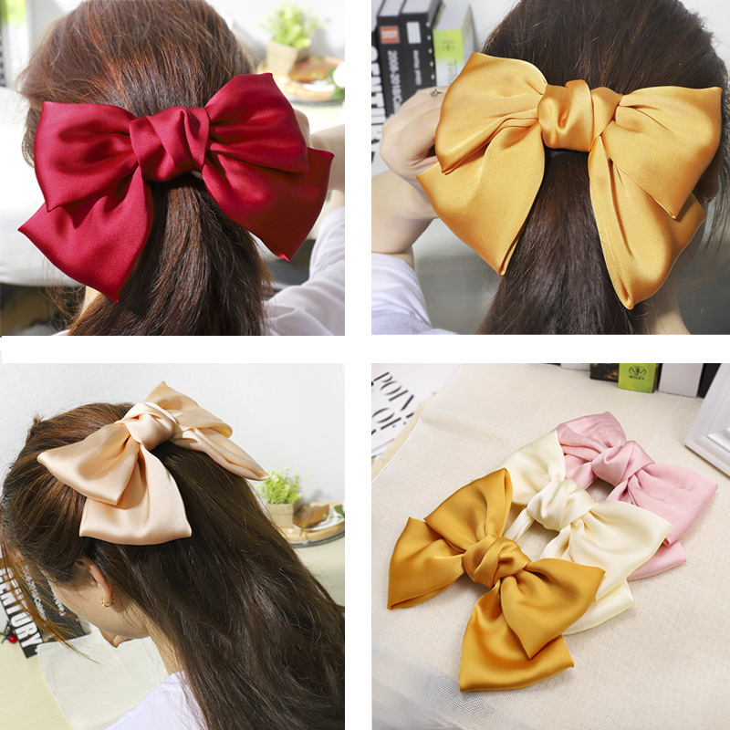 Satin Silk Hair Accessories Clips Butterfly Big Hair Bow Clips Girls 21cmx13cm
