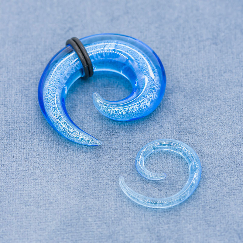 Acrylic Material Ear Plugs Tunnels Spiral Shiny Blue Color With Leather Hoops