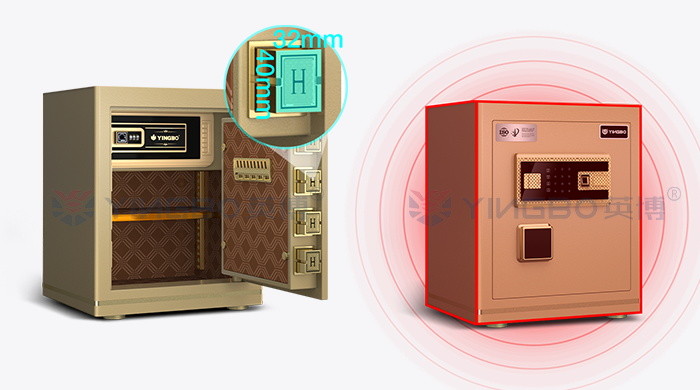 H450mm Gold Office Lock Box Fingerprint Lock+Password+Key