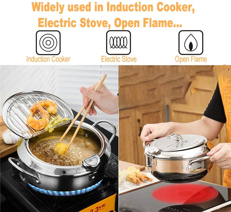 Custom Deep Frying Pots Restaurant Kitchen Fryer Pot Round Body Designed