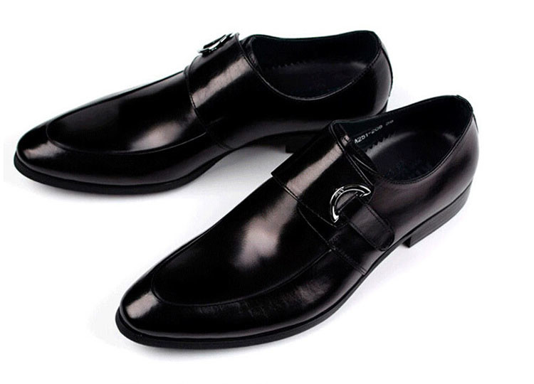 Black / Brown Burnished Leather Shoes , Leather Monk Strap Dress Shoes