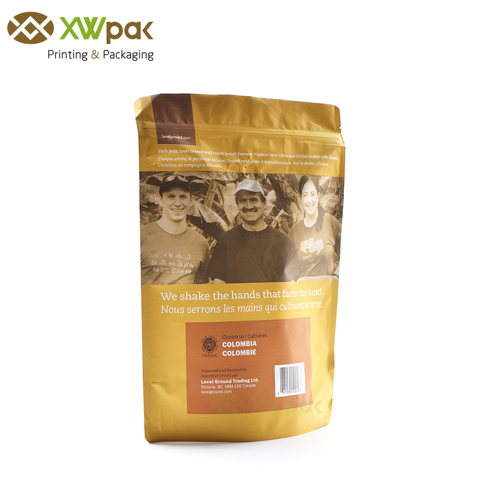 Aluminium Foil Lined ECO Friendly Coffee Bags Brown Kraft Paper For Hot Food