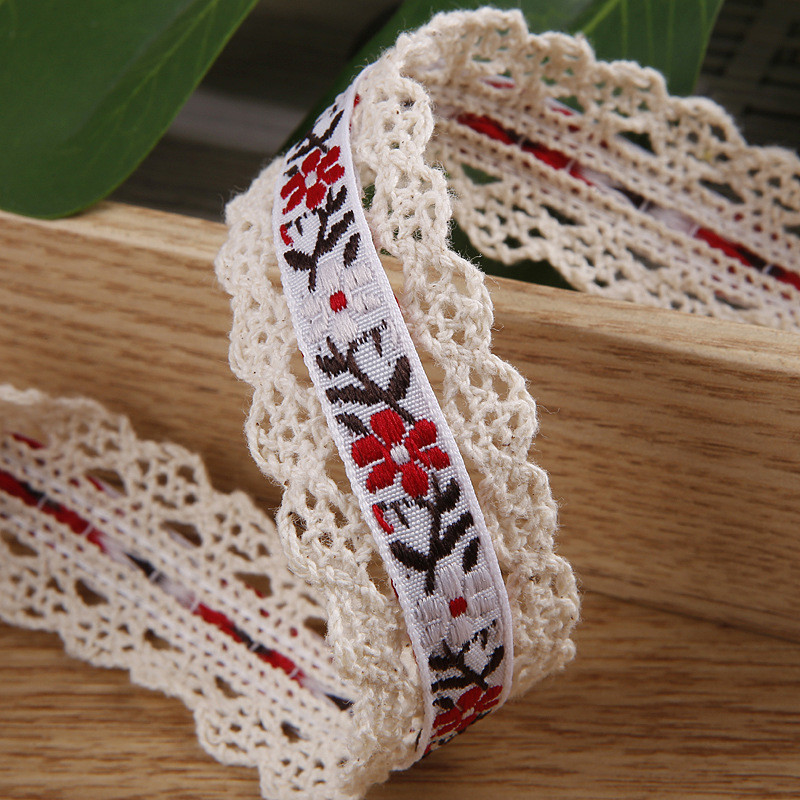 2.5cm Lace Edged Flroal Jacquard Ribbon Gift Packing Polyester Ribbon For Packaging