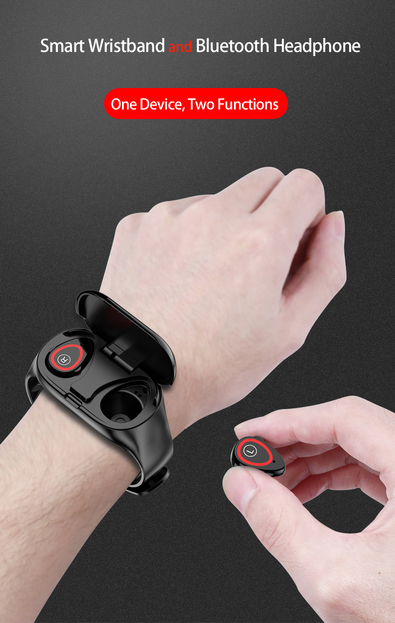 0.96 Inch TFT 2 In 1 Smart Band Blood Pressure Dual Earphone M1 Smart Watch Automatic