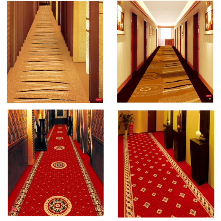 Red wilton hotel corridor carpet in the roll