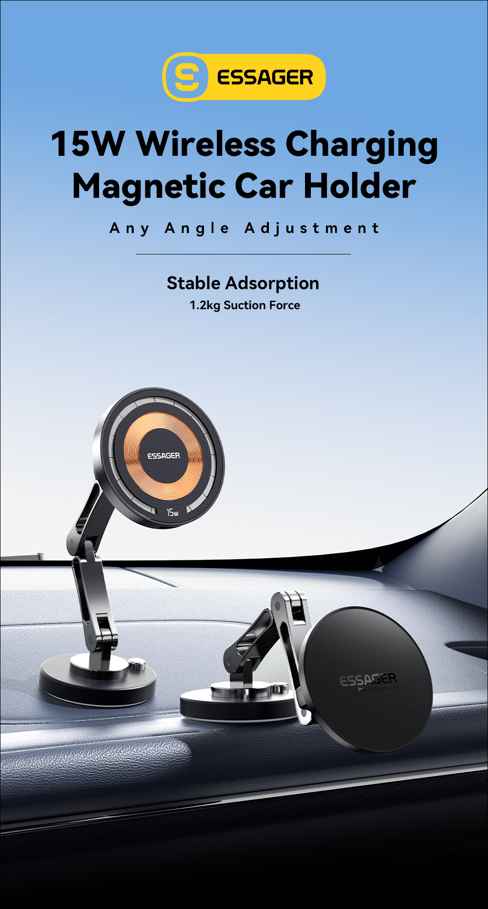 ESSAGER ES-ZJ25 Series 15W Magnetic Car Phone Mount Holder