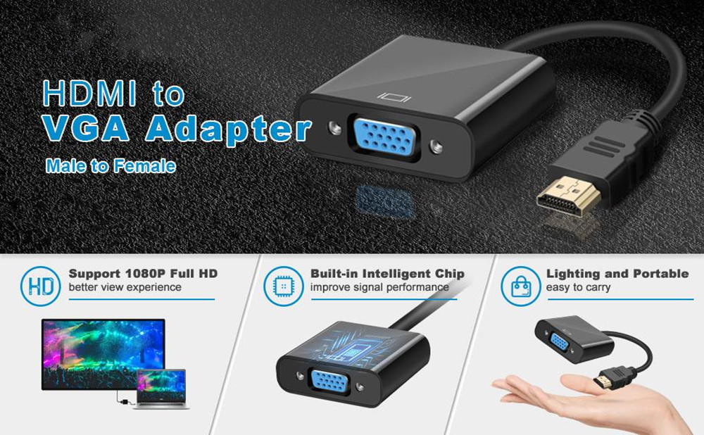 1080P HDMI To VGA Converter Adapter Cable For Computer Male To Female Audio Video