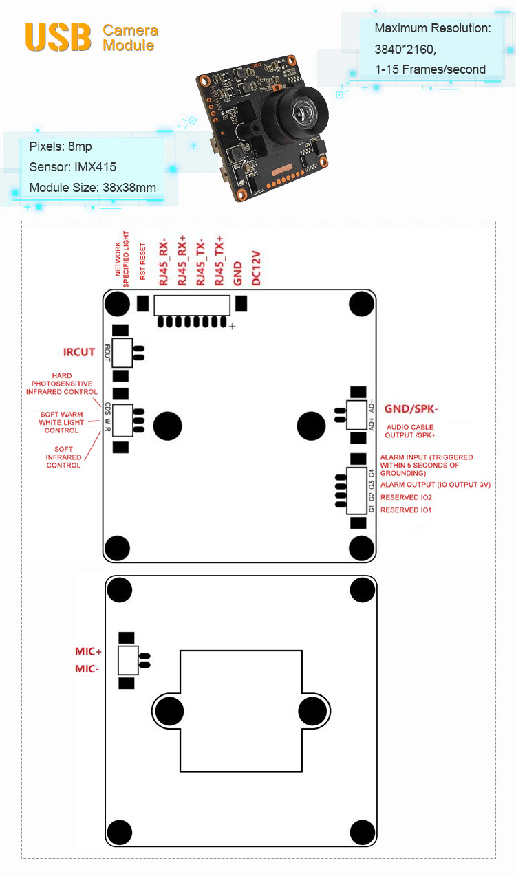 8mp Star Level Low Light CMOS Sensor IP USB Camera Module H.264 H.265