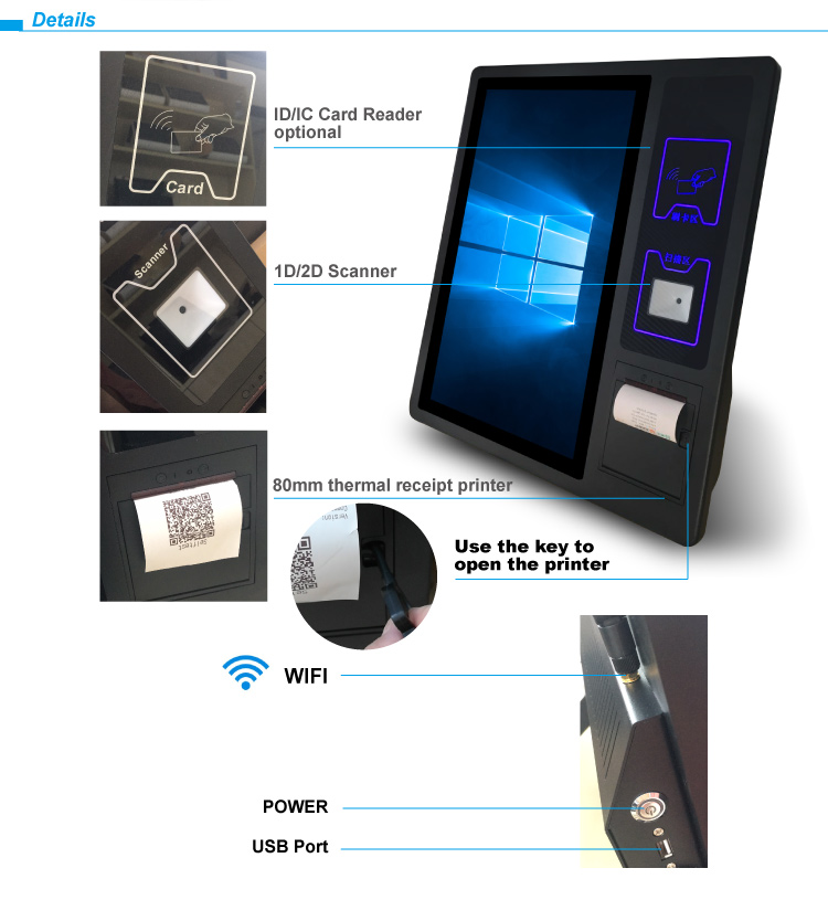 Bimi Fast Food Ordering Machine Self-Service Payment Kiosk with 80mm Thermal Printer