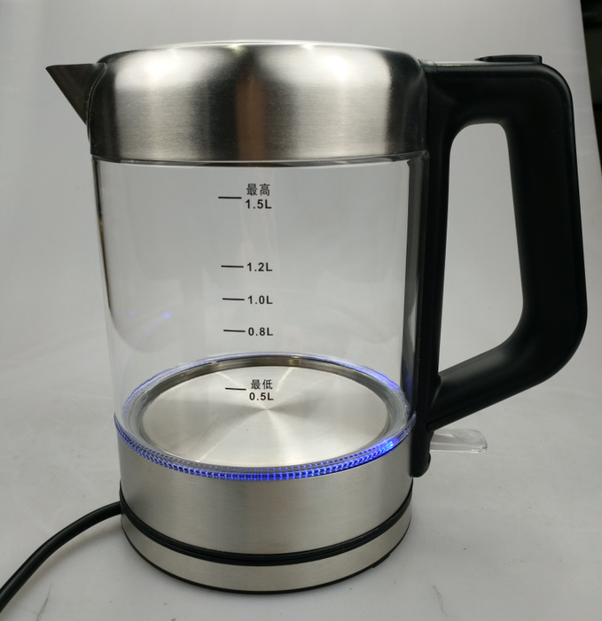 1.5L Blue LED lighting Clear Glass Electric Glass Tea Kettle Stainless Steel with One Touch Button