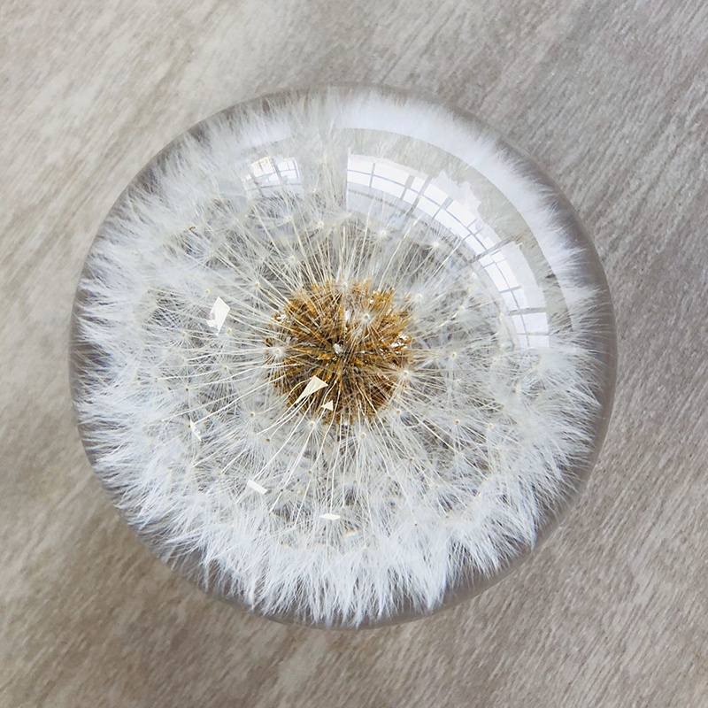 Artificial Transparent Paperweight , Clear Epoxy Resin Ball With Real Dry Flower Inside