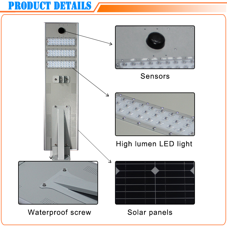 50w Bridgelux chips waterproof ip65 outdoor integrated solar led street light