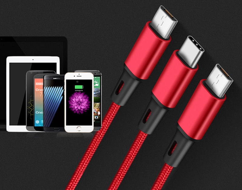 Fast Charging CE 3 in 1 USB Data Cable For Android Phone 120cm