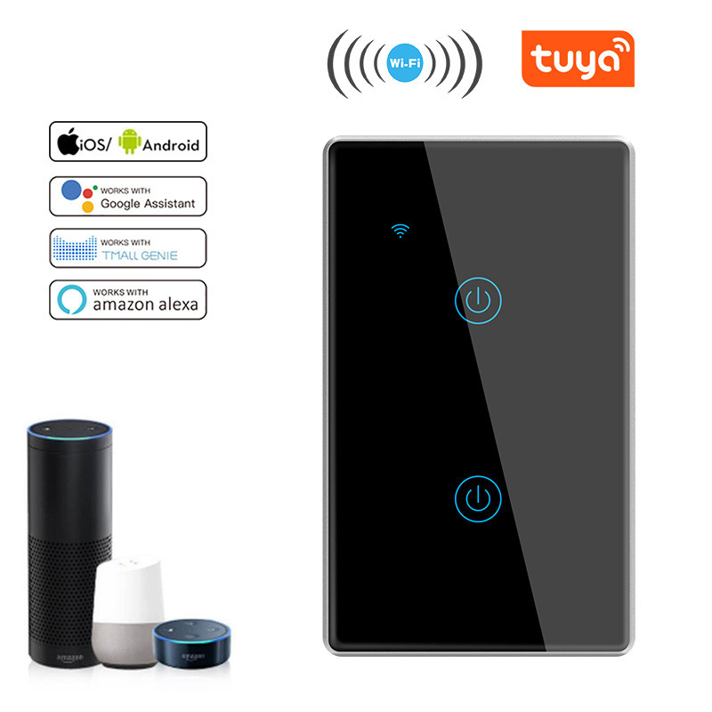 Tuya Smart Wifi Switch For Us Standard 2 Gang Metal Bezel App Remote Schedule Voice Control