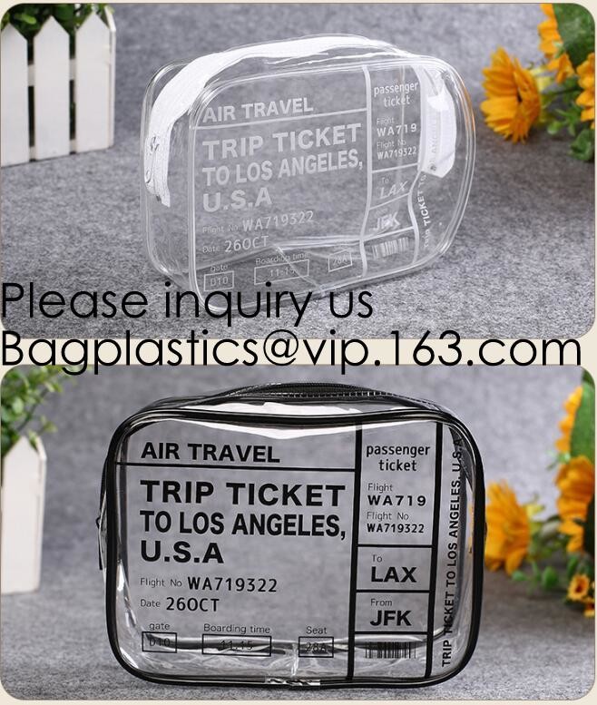 Clear Zipper Pouch with Strap Makeup Bag PVC Cosmetic Pouch,Printing Clear k Cosmetic PVC Pouch, bagease, bagplast