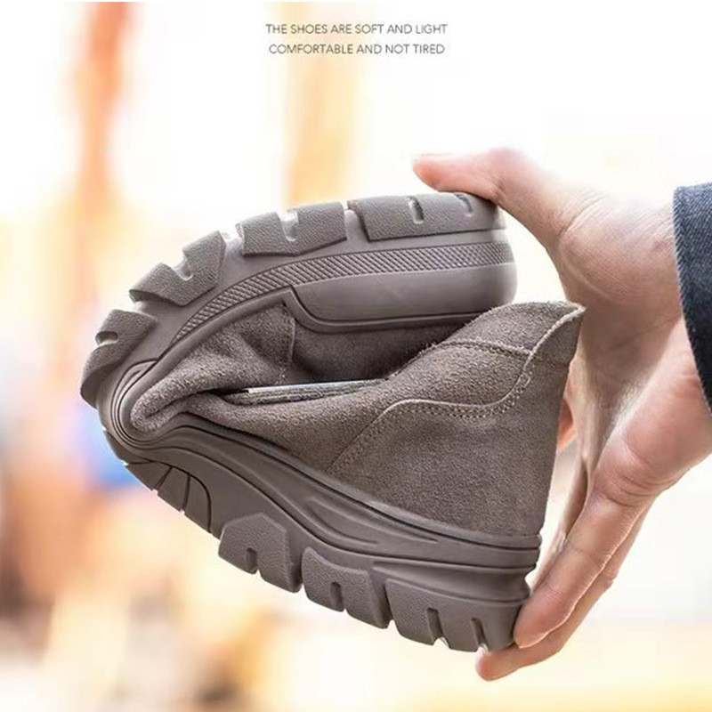 Comfortable Men's Welding Safety Shoes Suede Work Boots With Rubber Sole Felt Button Kevlar