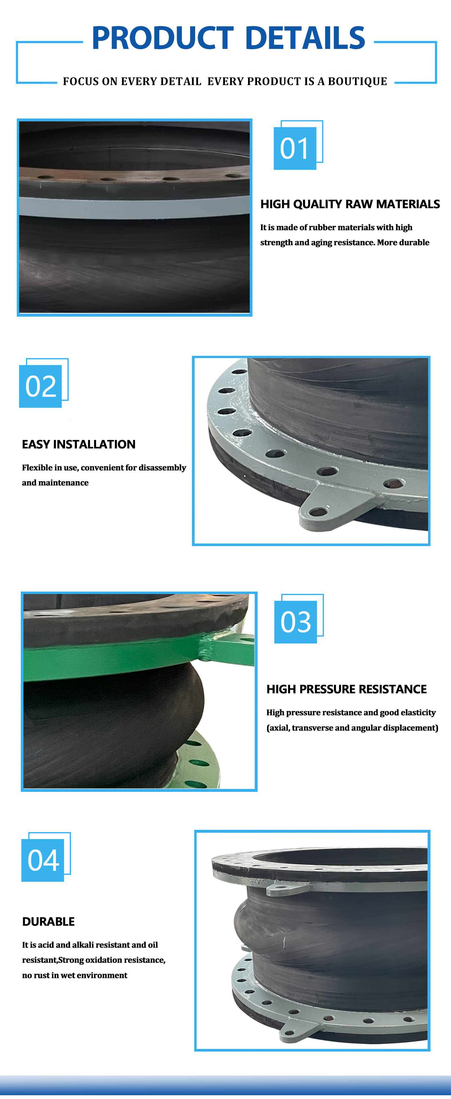 Pressure Noise Reduction Three Sphere Flexible Rubber Joint With Corrosion Resistance