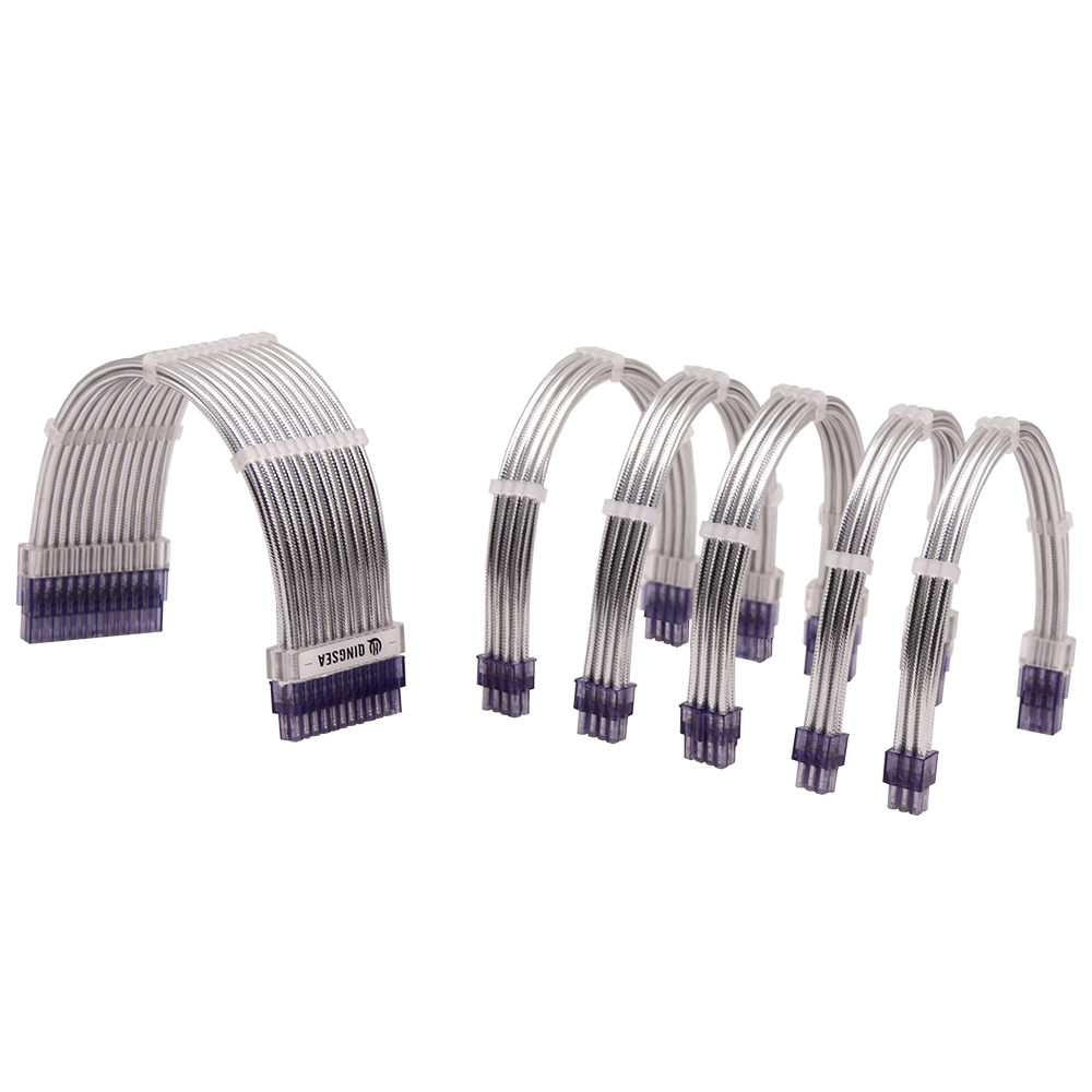 ATX Computer Power Supply Sleeved Extension Cable Kits 24pin 4+4pin 6+2pin for PC Sliver Plating Connectors Computer Cords