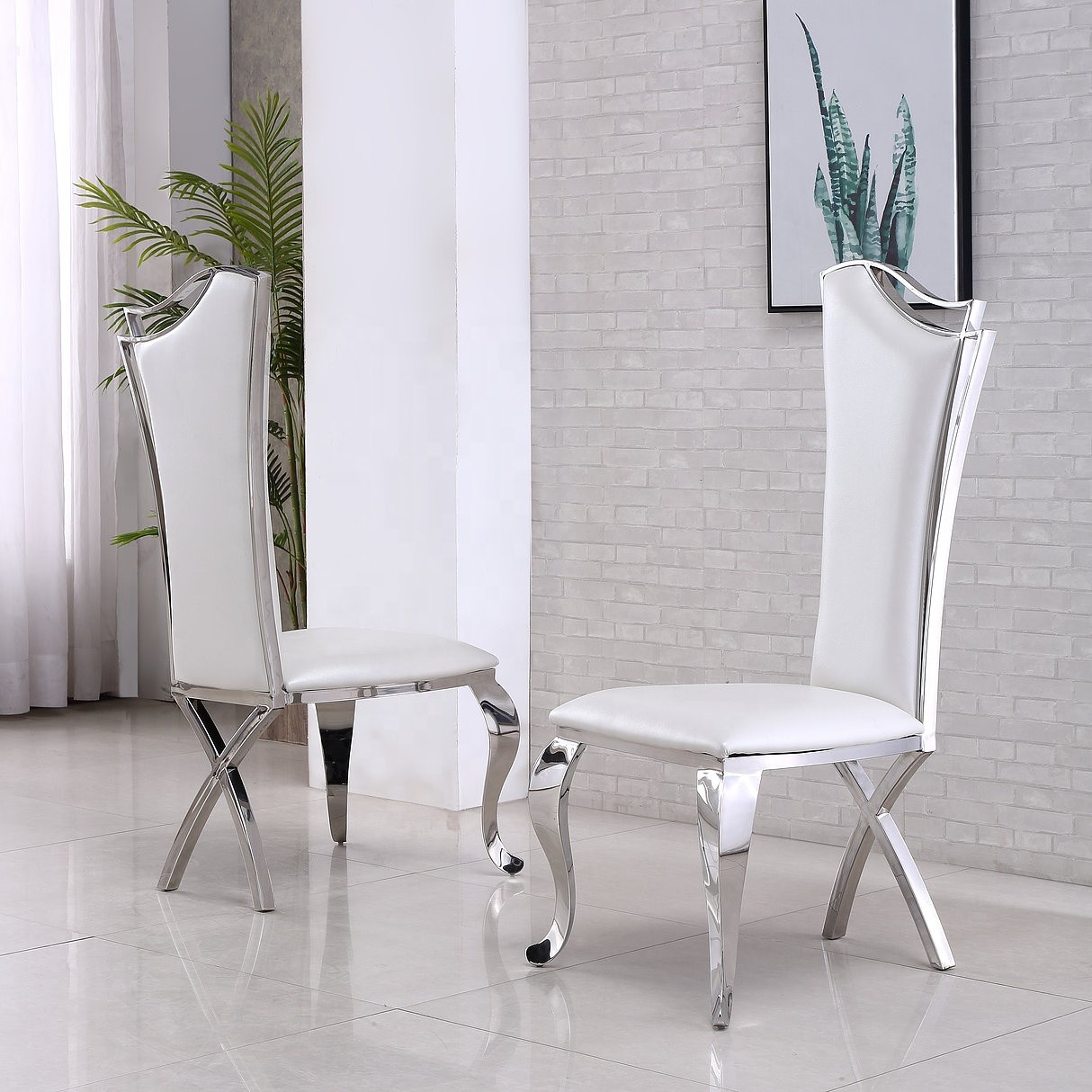 Modern sS Leg Velvet Fabric Upholstered Dining Chairs