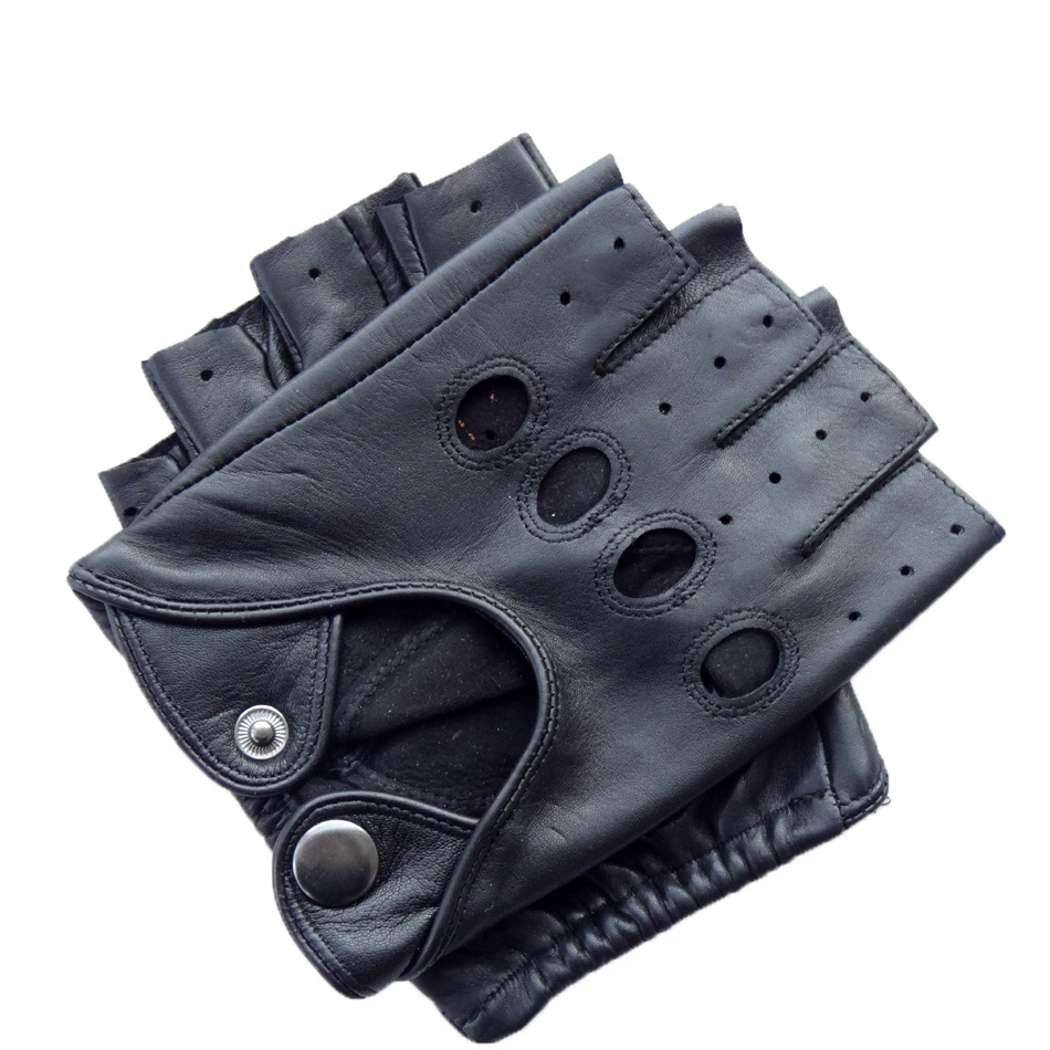 Fingerless Mens Leather Driving Gloves Plain Style Hand Sewing Stitching