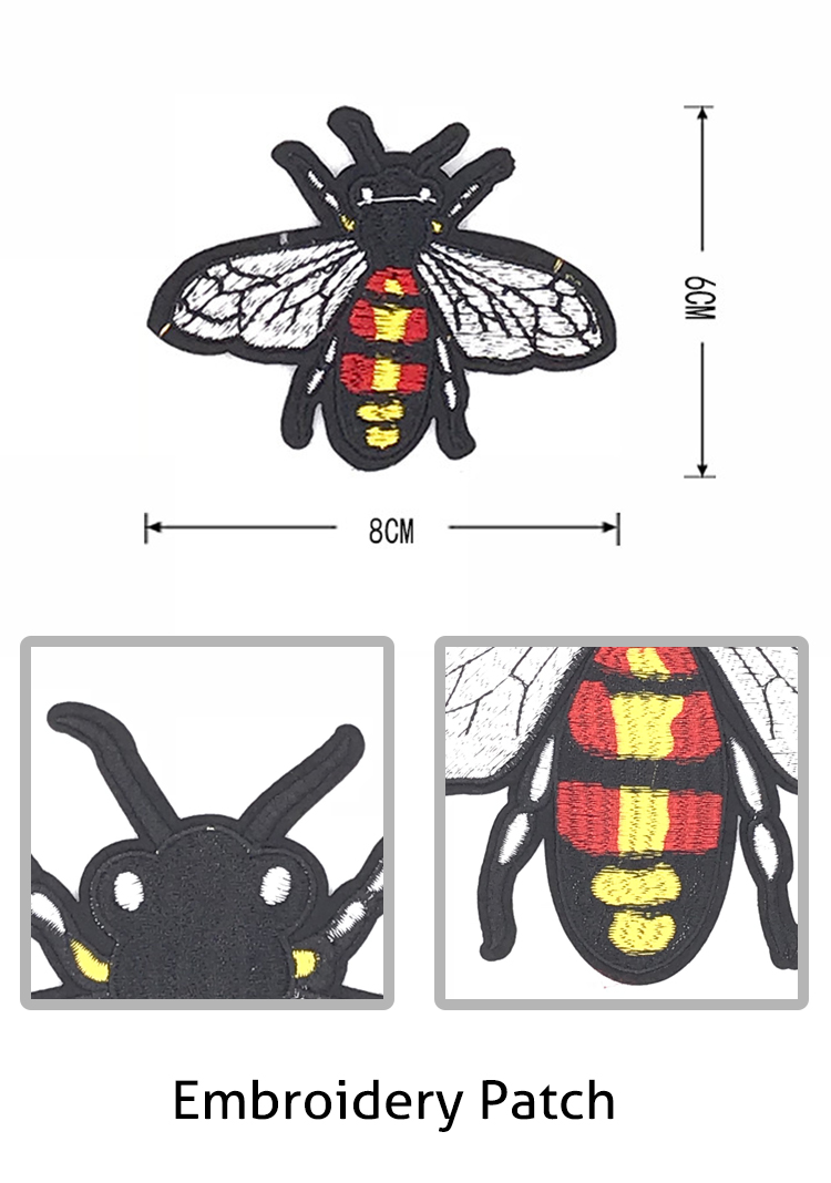 Handmade Small Iron On Patches , Bee Custom Embroidered Iron On Patches