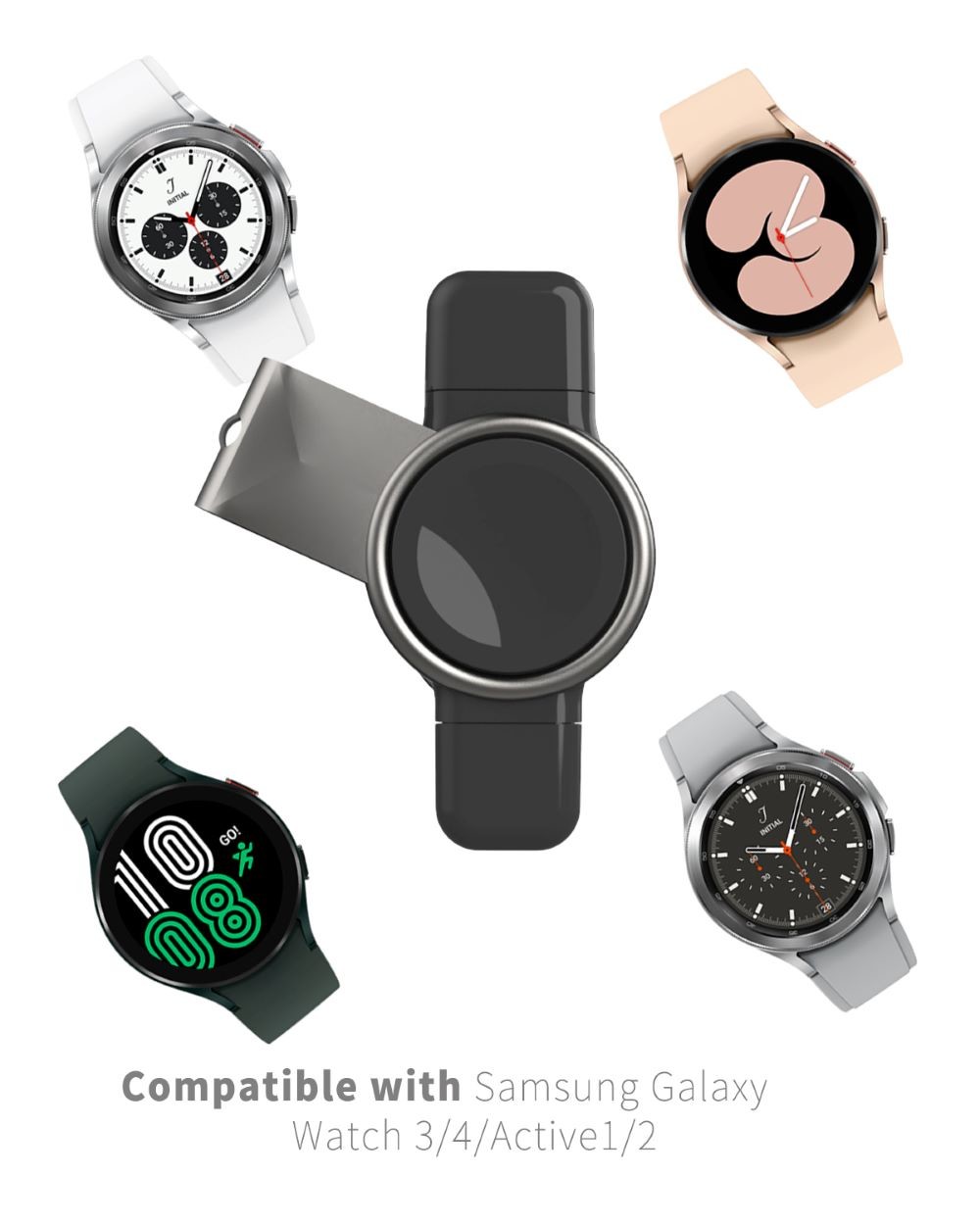 Black Samsung Watch Wireless Charger with USB Type C And Type A Input plug