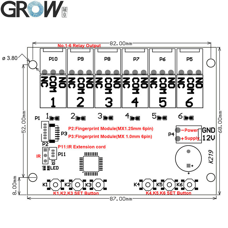 Grow K219-a+R502-Aw Programmable Multiple Relay Fingerprint IR Control Board