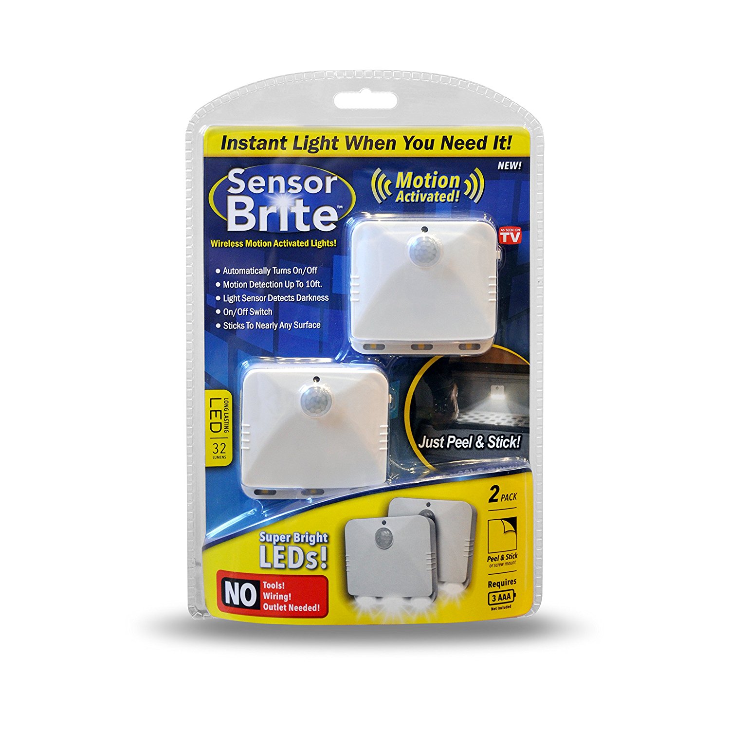 Motion Activated LED Light, Motion Activated LED Lights, 3-Pack - As Seen on TV and size to 3-Pack