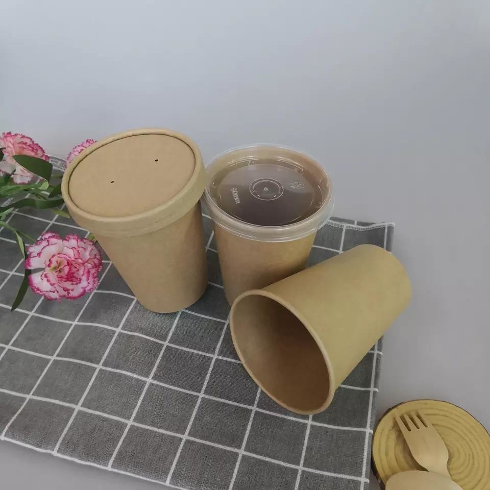 Insulated Lining Printed 18oz Biodegradable Kraft Paper Cups Hot Beverage Packaging