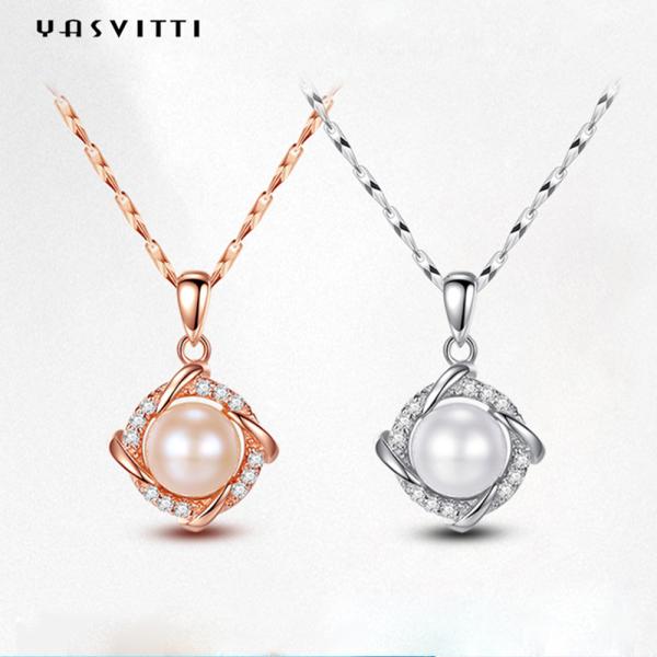 45.5cm Christmas 8g Sterling Silver Jewelry Necklaces 14K 28mm Pearl Diamond