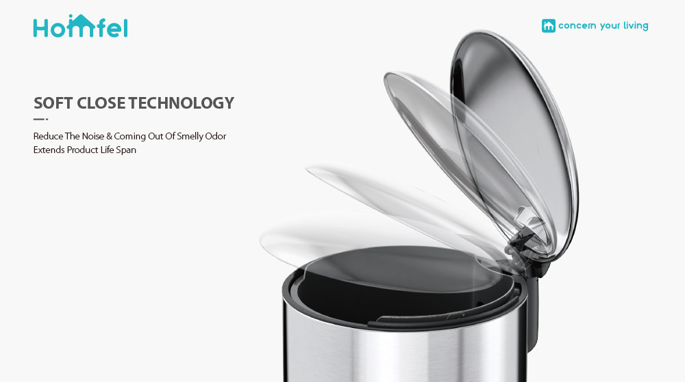 20L Stainless Steel Kitchen Bathroom Thin Lid Pedal Trash Bin Waste Bin Dustbin Soft Close Round Metal Trash Can Durable