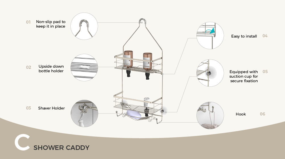Bathroom Organizer Shower Caddy Hanging Shower Shelf for Inside Shower No Drilling Racks Over Showerhead BathROOM Rack