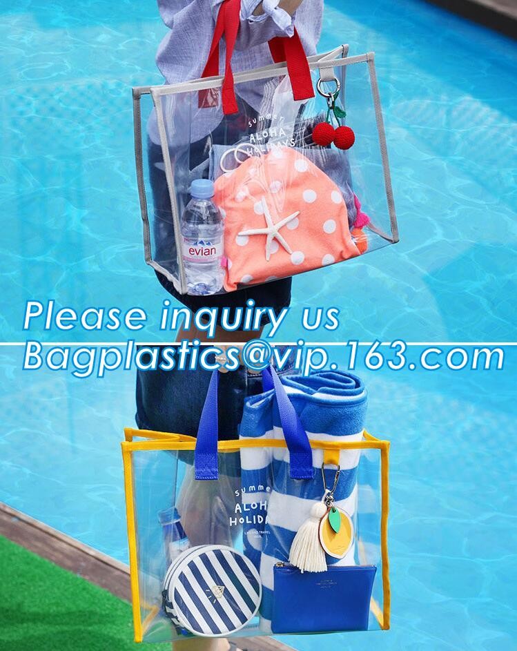 Summer Detachable Women Transparent PVC Handbag Shoulder Bag, handle shoulder strap sand vinyl tote clear pvc beach bag
