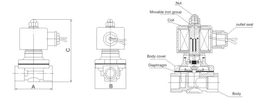 Low Pressure Water Solenoid Valve 2/2 Way Stainless Steel 220V Direct Acting