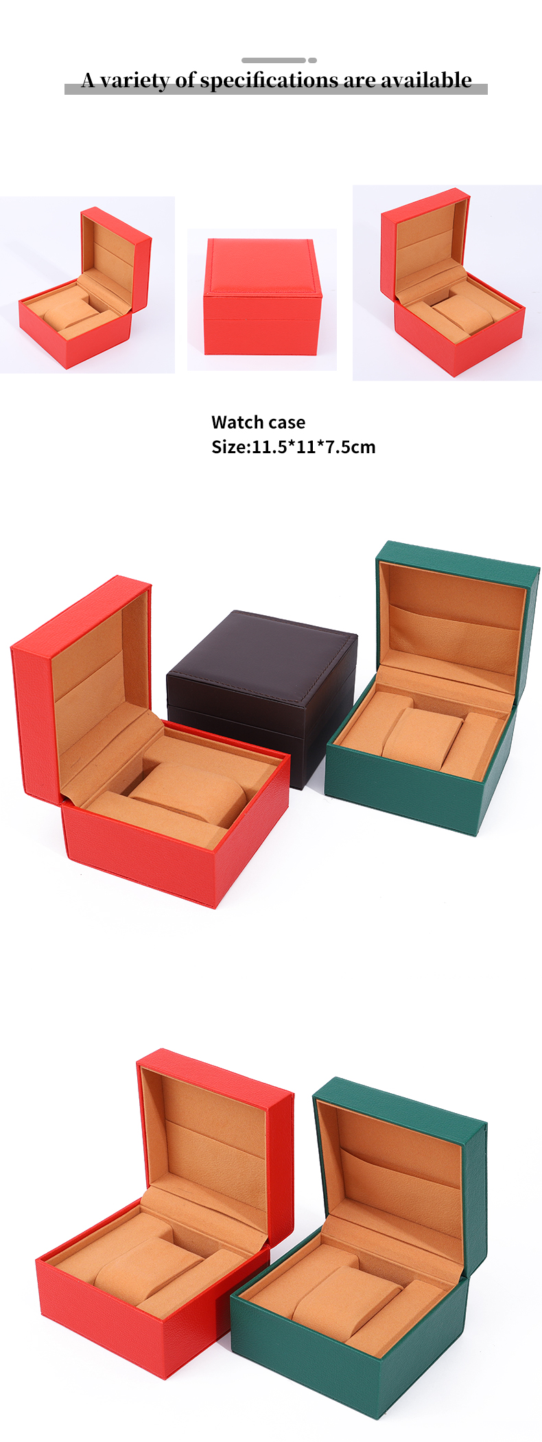 Stylish Soft Lining PU Leather Watch Storage Box With Inner Jewelry Pocket
