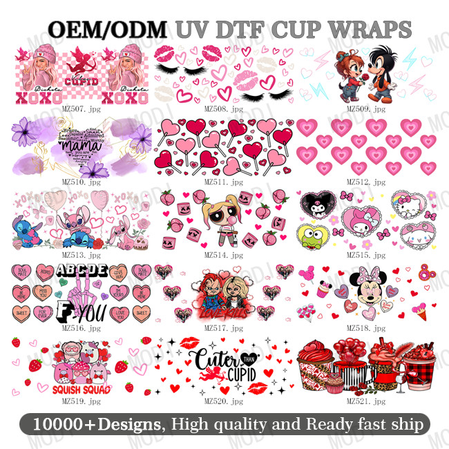 Custom Design 16oz UVDTF Tumbler Decals Sticker Valentine'S Day UV DTF Cup Wrap