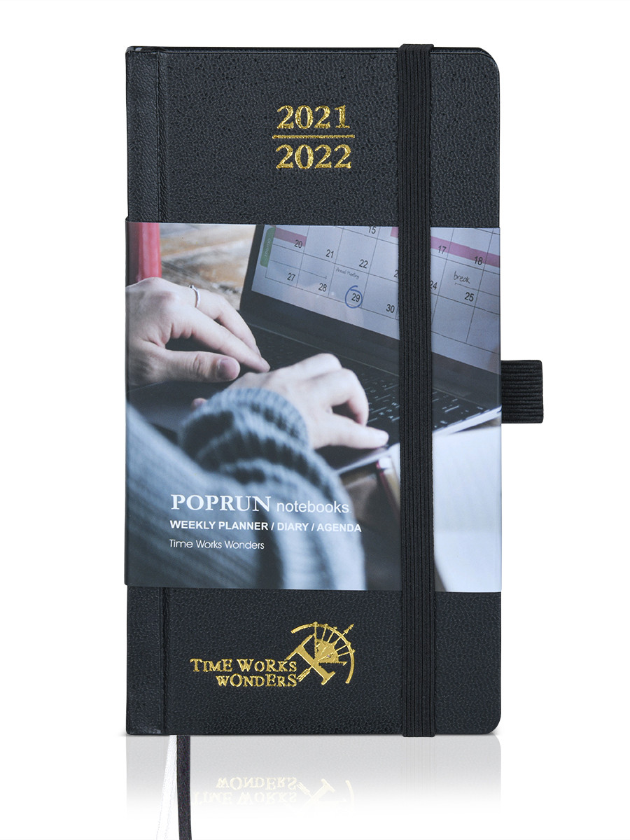 OEM ODM Black Mini Weekly Planner With Hourly Schedule Monthly Tabs