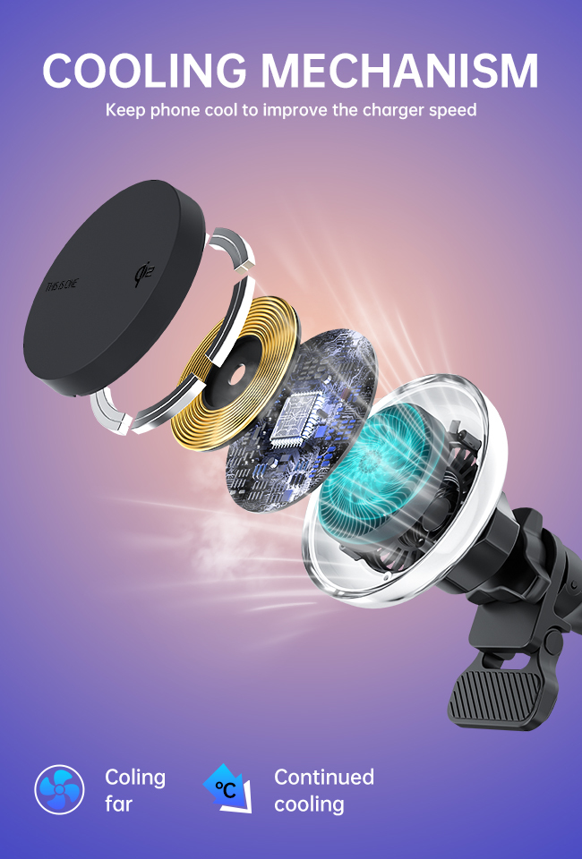 Frosted Lens Magnetic Car Wireless Charger With Cooling Fan And Customizable Lighting Modes For A High-Tech Car Interior