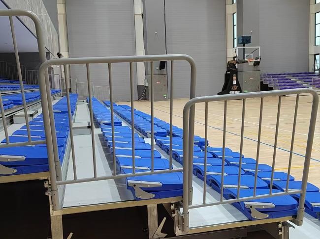 Manual or Power Operation Retractable Bleacher Seating with High Grade HDPE Seat and Optional Handrail