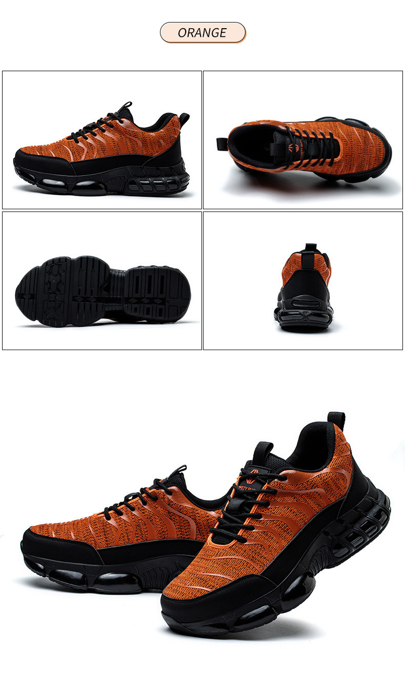 Flyknit Kevlar Air-cushioned Sole Safety Shoes For Industrial Workers In Orange Red Black